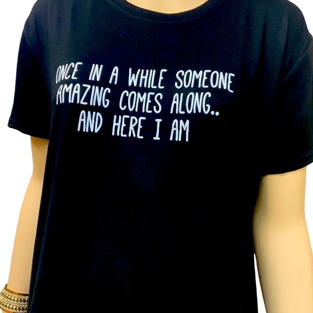 NEW Black Short Sleeve White Graphic Lettering Tee T Shirt